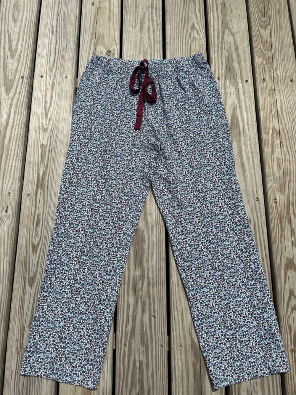 Lands' End Blue & Burgundy Floral Poly/Spandex Knit Long PJ Lounge Pants M 10/12